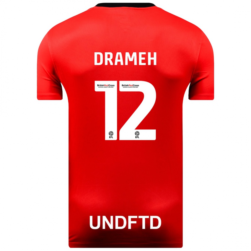 Férfi Cody Drameh #12 Piros Idegenbeli Jersey 2023/24 Mez Póló Ing