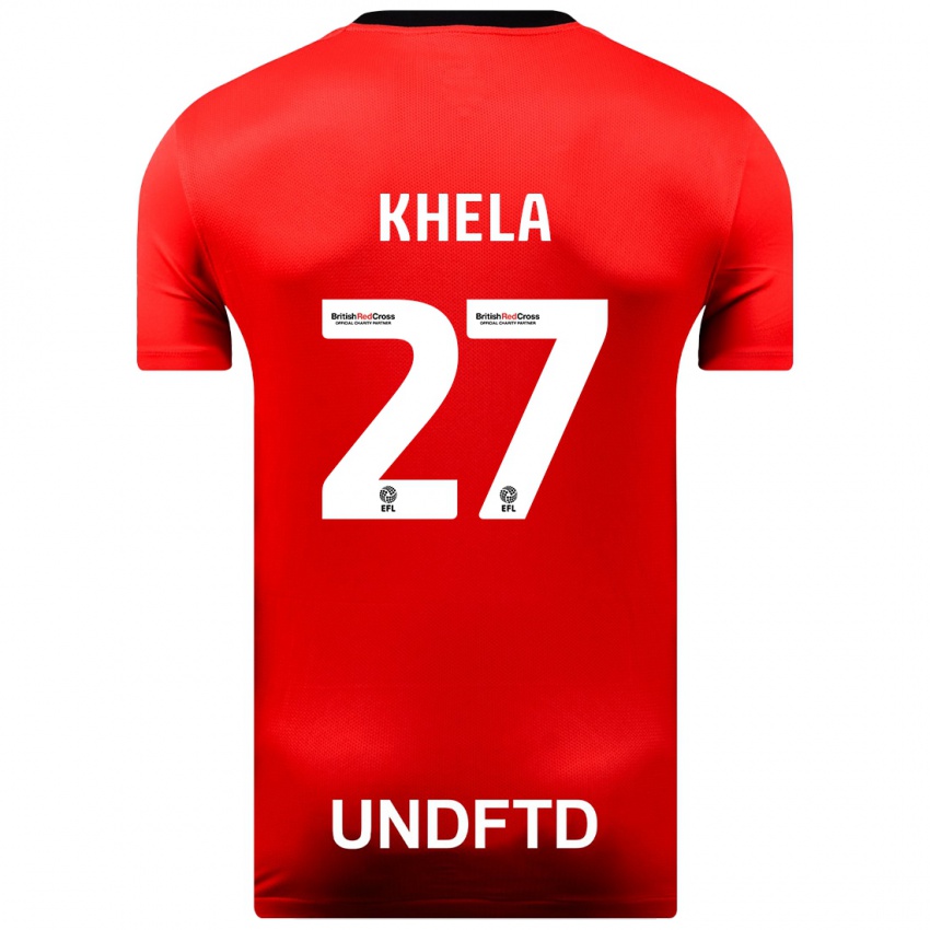 Férfi Brandon Khela #27 Piros Idegenbeli Jersey 2023/24 Mez Póló Ing