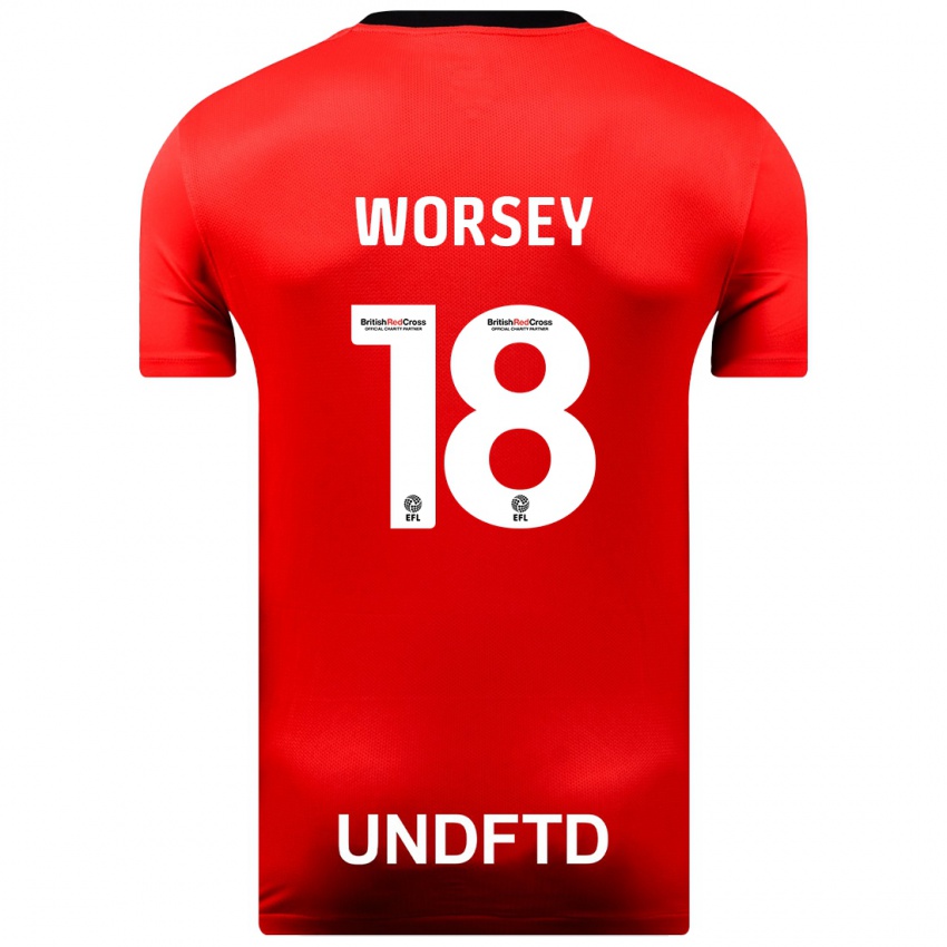 Férfi Louanne Worsey #18 Piros Idegenbeli Jersey 2023/24 Mez Póló Ing