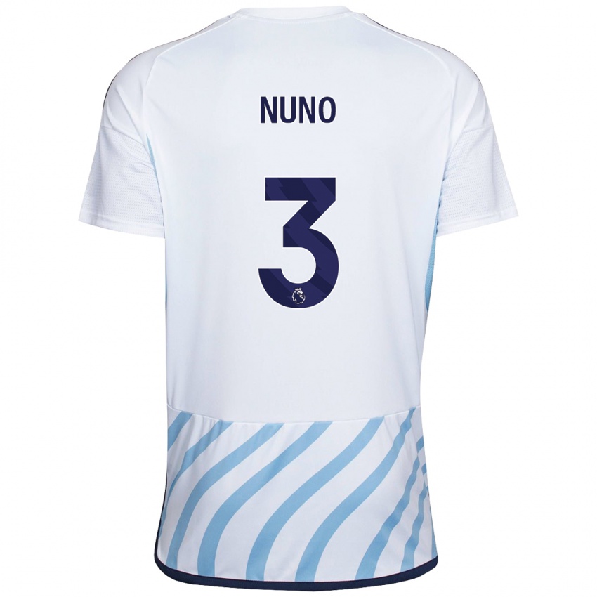 Férfi Nuno Tavares #3 Fehér Kék Idegenbeli Jersey 2023/24 Mez Póló Ing