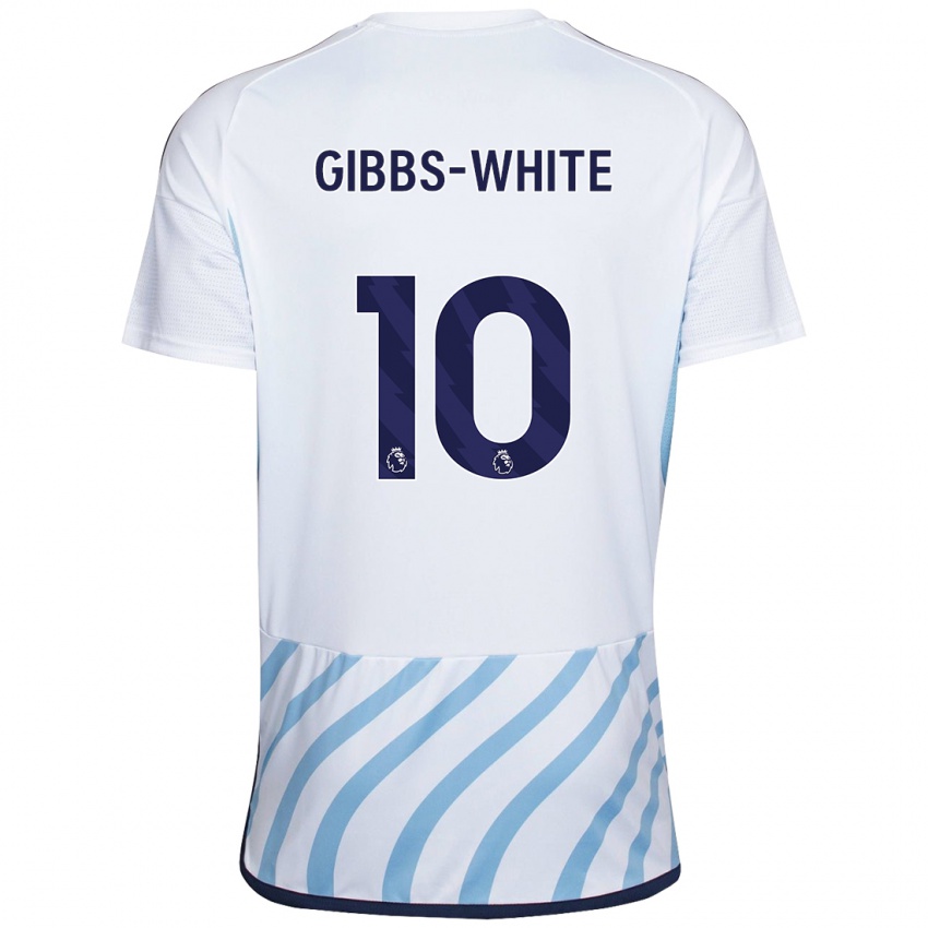 Férfi Morgan Gibbs-White #10 Fehér Kék Idegenbeli Jersey 2023/24 Mez Póló Ing