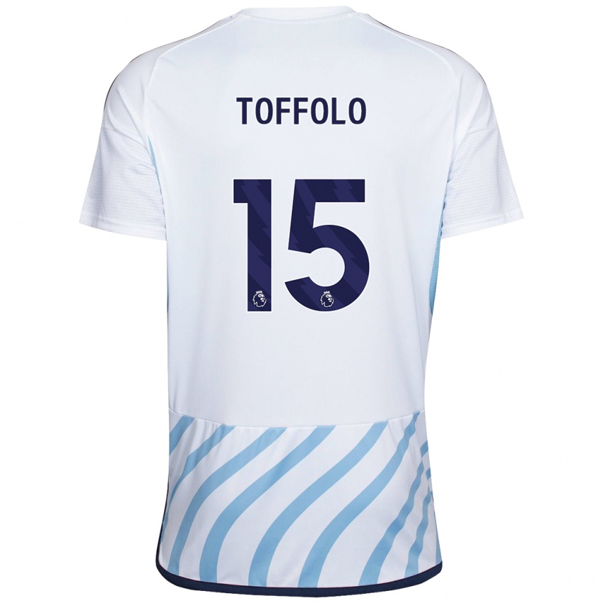 Férfi Harry Toffolo #15 Fehér Kék Idegenbeli Jersey 2023/24 Mez Póló Ing