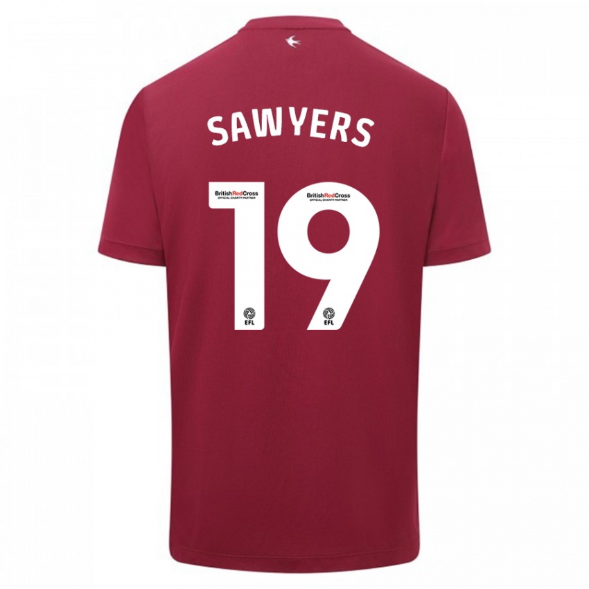 Férfi Romaine Sawyers #19 Piros Idegenbeli Jersey 2023/24 Mez Póló Ing