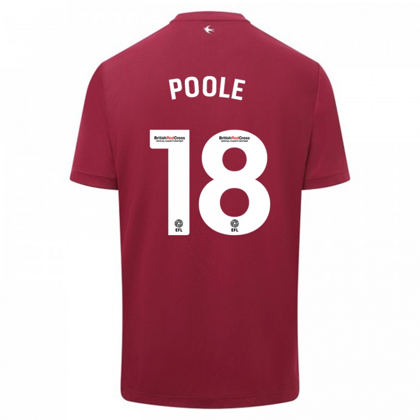 Férfi Phoebie Poole #18 Piros Idegenbeli Jersey 2023/24 Mez Póló Ing