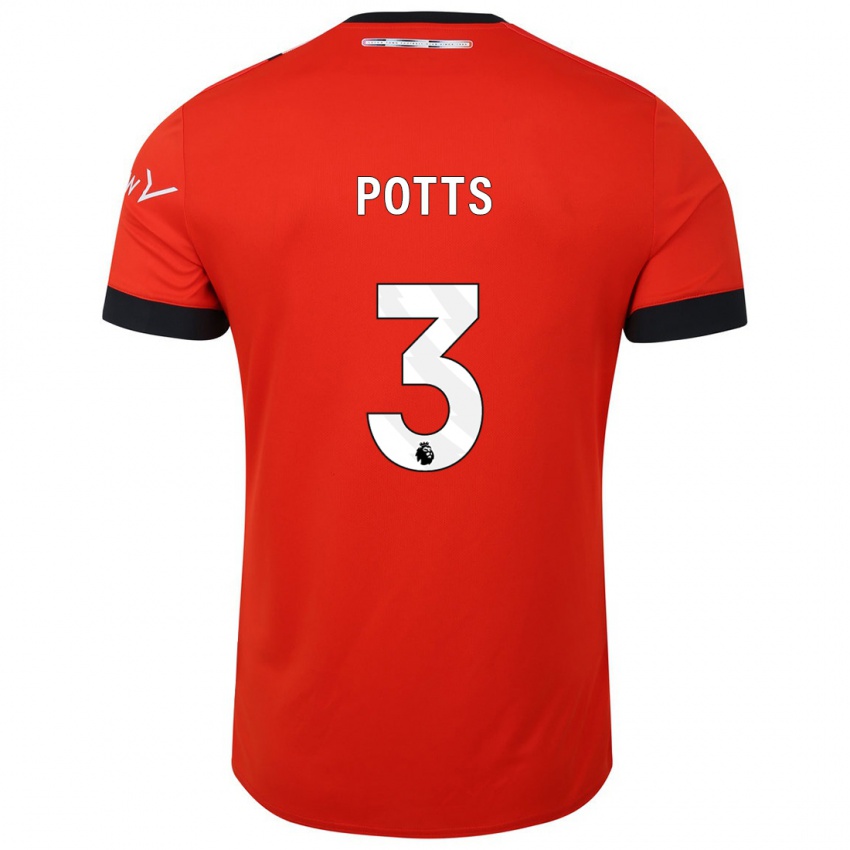 Női Dan Potts #3 Piros Hazai Jersey 2023/24 Mez Póló Ing