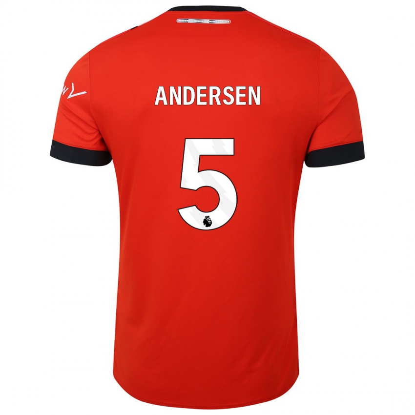 Női Mads Andersen #5 Piros Hazai Jersey 2023/24 Mez Póló Ing