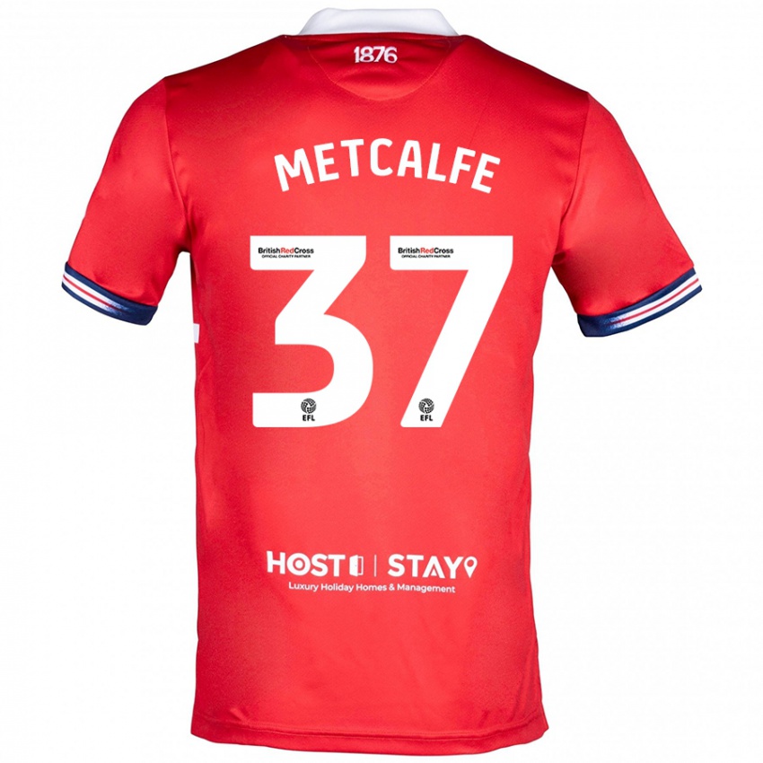 Női Max Metcalfe #37 Piros Hazai Jersey 2023/24 Mez Póló Ing