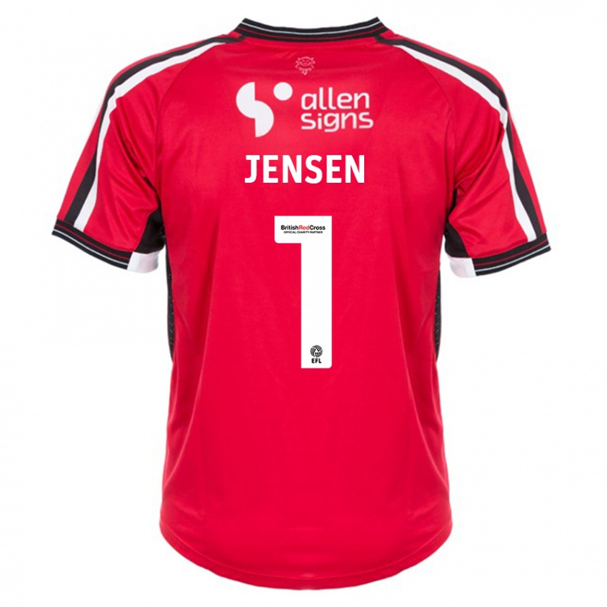 Női Lukas Jensen #1 Piros Hazai Jersey 2023/24 Mez Póló Ing