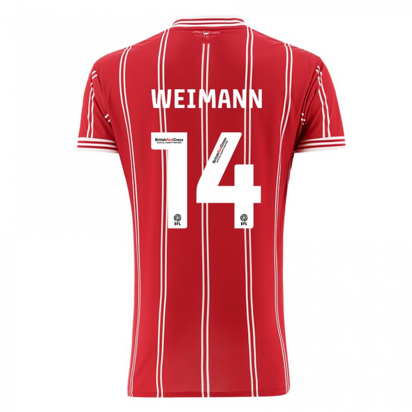 Női Andreas Weimann #14 Piros Hazai Jersey 2023/24 Mez Póló Ing