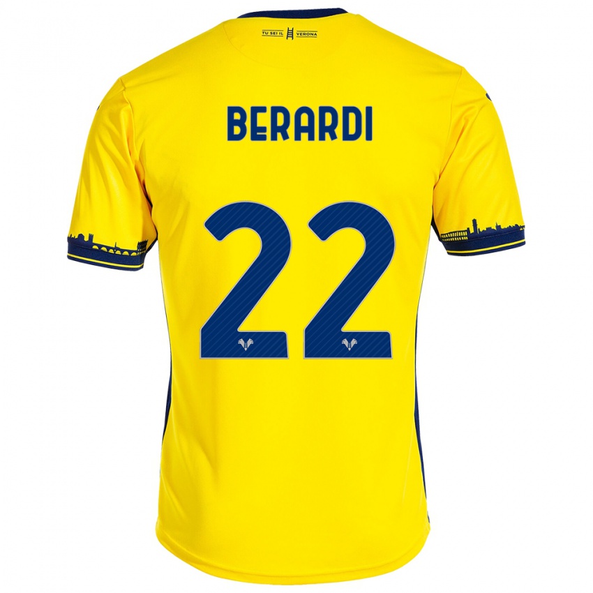 Női Alessandro Berardi #22 Sárga Idegenbeli Jersey 2023/24 Mez Póló Ing