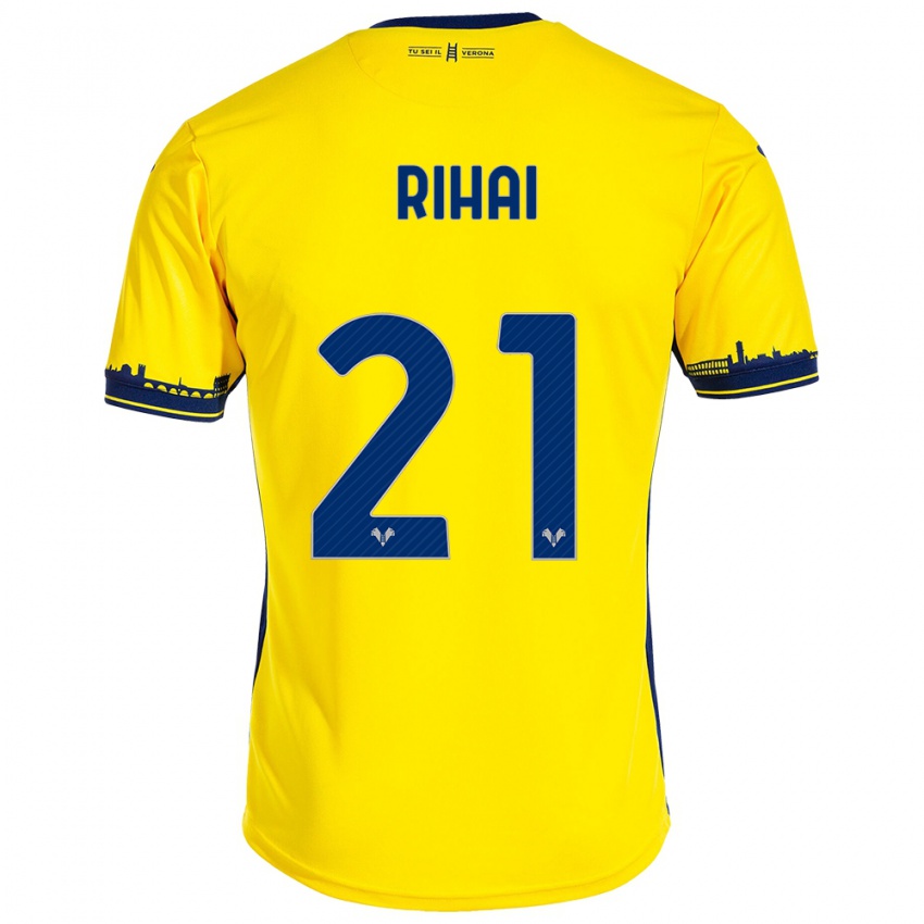 Női Aiman Rihai #21 Sárga Idegenbeli Jersey 2023/24 Mez Póló Ing