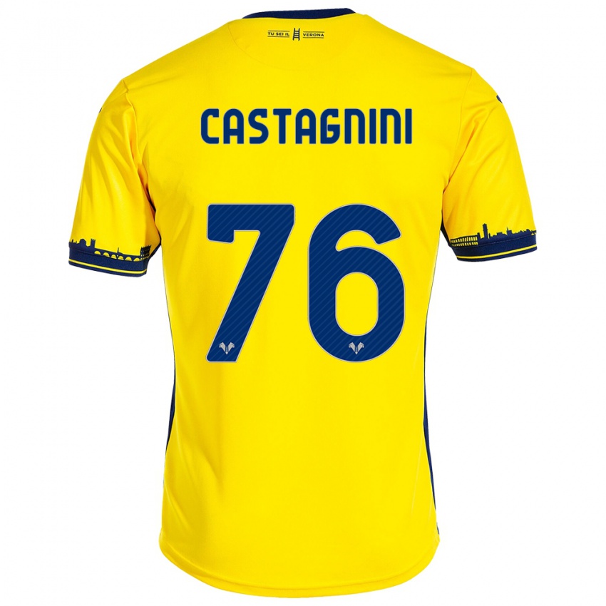 Női Mirko Castagnini #76 Sárga Idegenbeli Jersey 2023/24 Mez Póló Ing