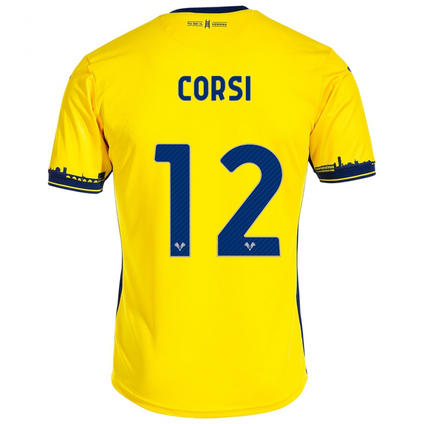 Női Sara Corsi #12 Sárga Idegenbeli Jersey 2023/24 Mez Póló Ing