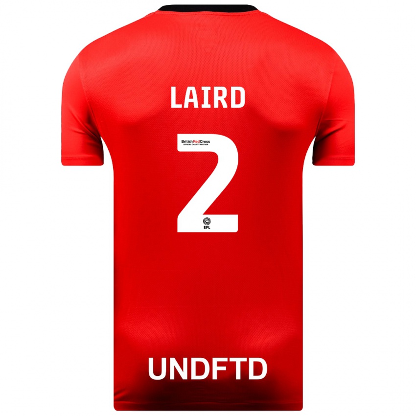 Női Ethan Laird #2 Piros Idegenbeli Jersey 2023/24 Mez Póló Ing