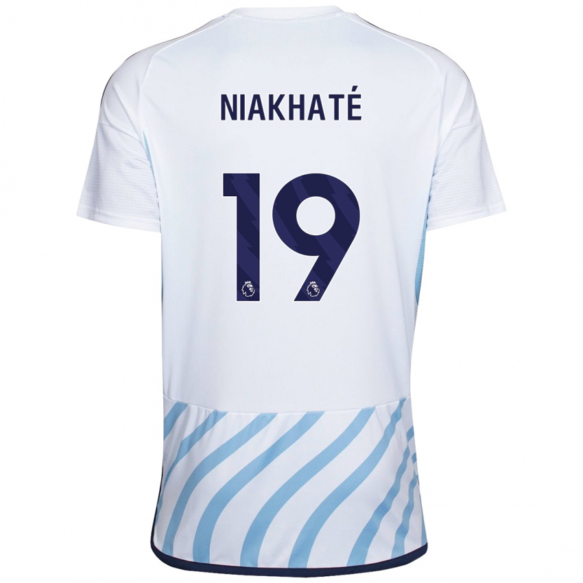 Női Moussa Niakhaté #19 Fehér Kék Idegenbeli Jersey 2023/24 Mez Póló Ing