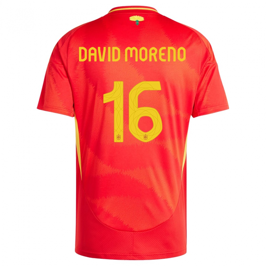 Gyermek Spanyolország Antonio David Moreno #16 Piros Hazai Jersey 24-26 Mez Póló Ing