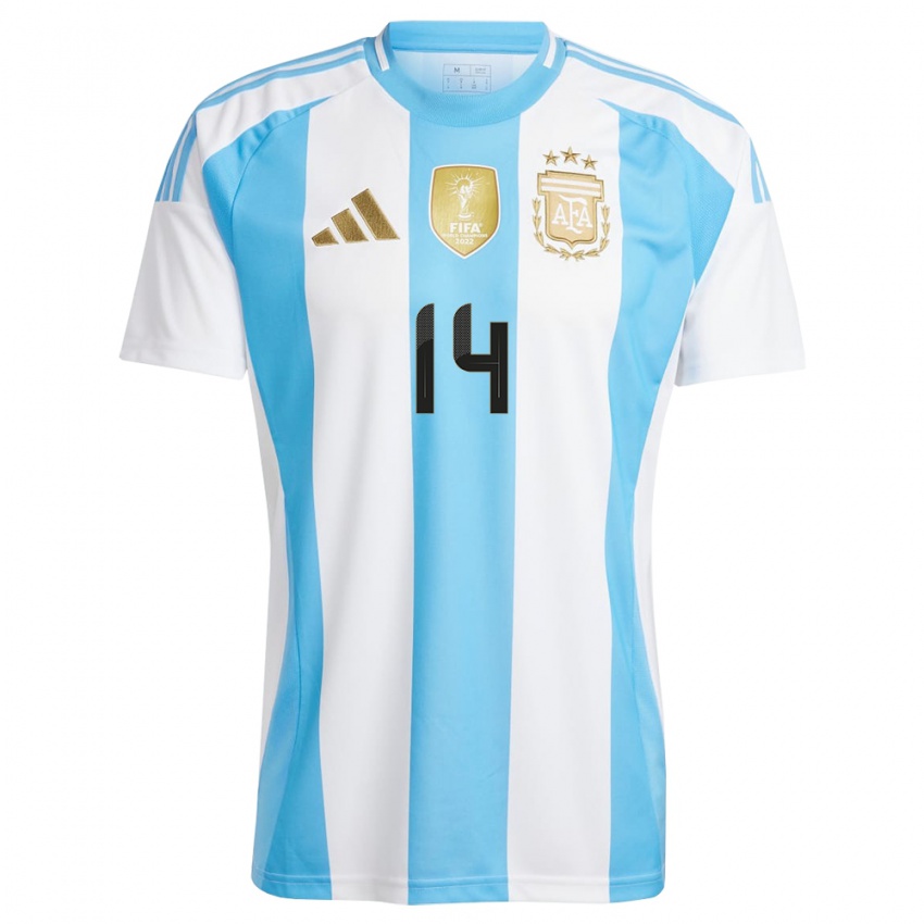 Gyermek Argentína Javier Mascherano #14 Fehér Kék Hazai Jersey 24-26 Mez Póló Ing