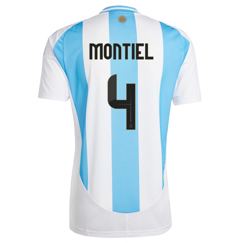 Gyermek Argentína Gonzalo Montiel #4 Fehér Kék Hazai Jersey 24-26 Mez Póló Ing