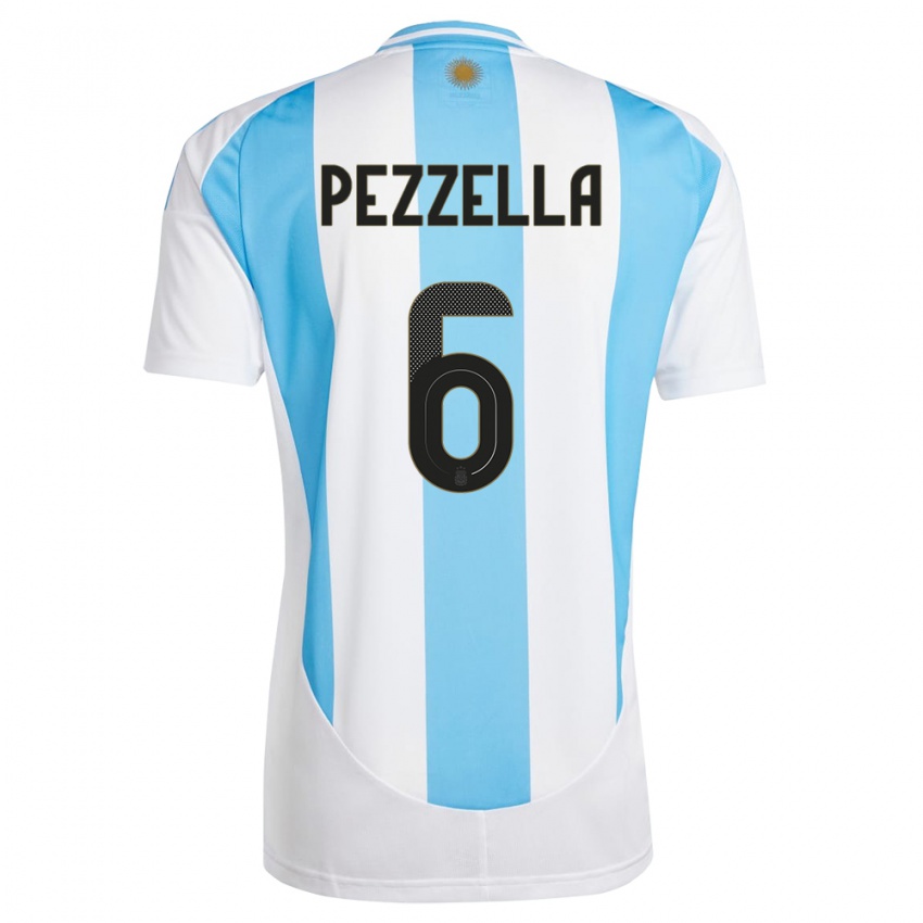 Gyermek Argentína German Pezzella #6 Fehér Kék Hazai Jersey 24-26 Mez Póló Ing