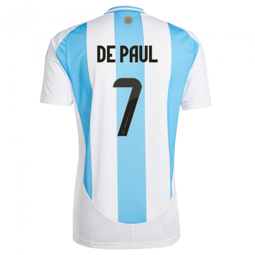 Gyermek Argentína Rodrigo De Paul #7 Fehér Kék Hazai Jersey 24-26 Mez Póló Ing