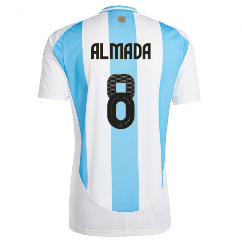 Gyermek Argentína Thiago Almada #8 Fehér Kék Hazai Jersey 24-26 Mez Póló Ing