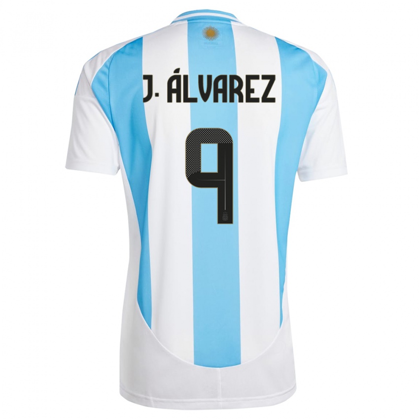 Gyermek Argentína Julian Alvarez #9 Fehér Kék Hazai Jersey 24-26 Mez Póló Ing