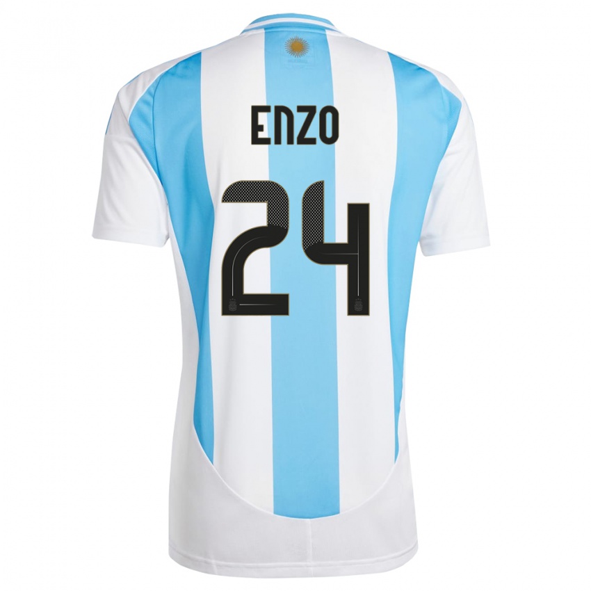 Gyermek Argentína Enzo Fernandez #24 Fehér Kék Hazai Jersey 24-26 Mez Póló Ing