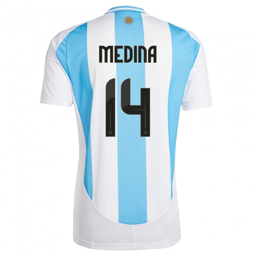 Gyermek Argentína Facundo Medina #14 Fehér Kék Hazai Jersey 24-26 Mez Póló Ing