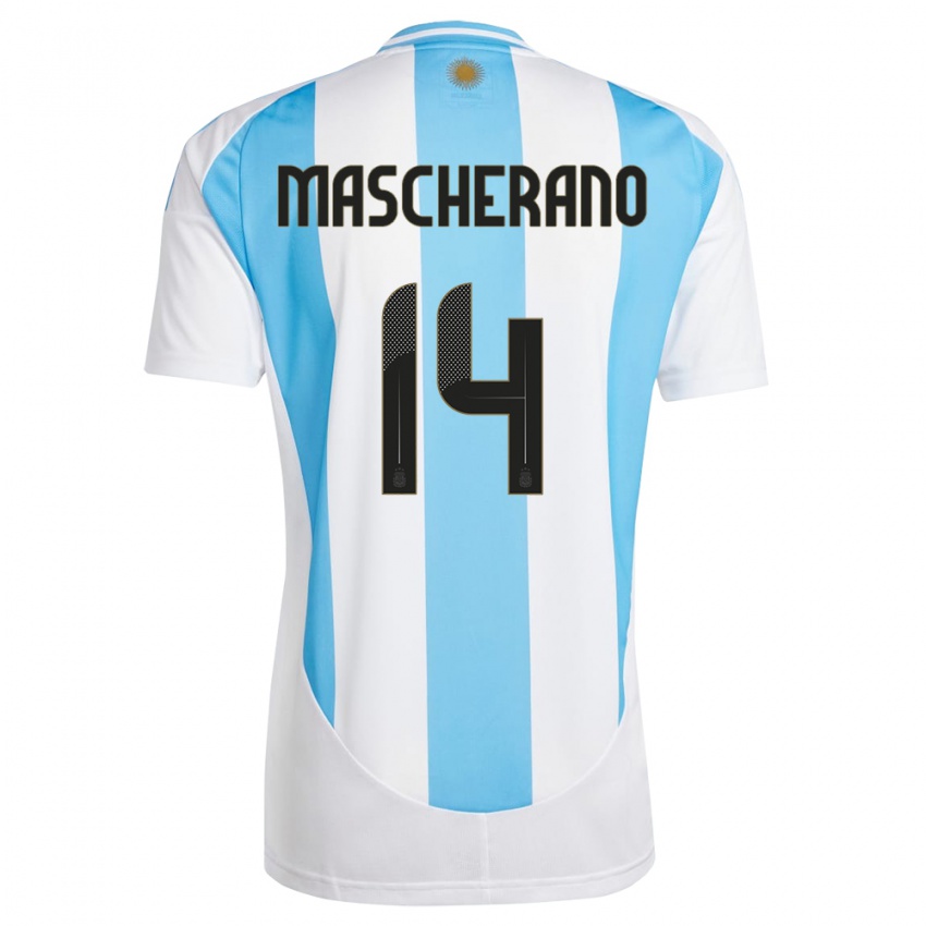 Gyermek Argentína Javier Mascherano #14 Fehér Kék Hazai Jersey 24-26 Mez Póló Ing