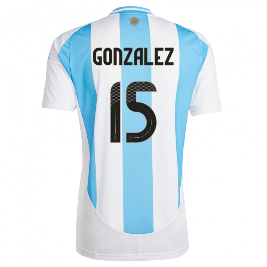 Gyermek Argentína Nicolas Gonzalez #15 Fehér Kék Hazai Jersey 24-26 Mez Póló Ing