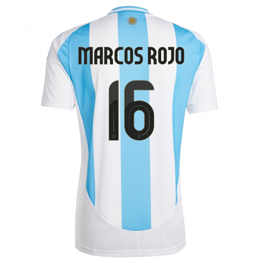 Gyermek Argentína Marcos Rojo #16 Fehér Kék Hazai Jersey 24-26 Mez Póló Ing