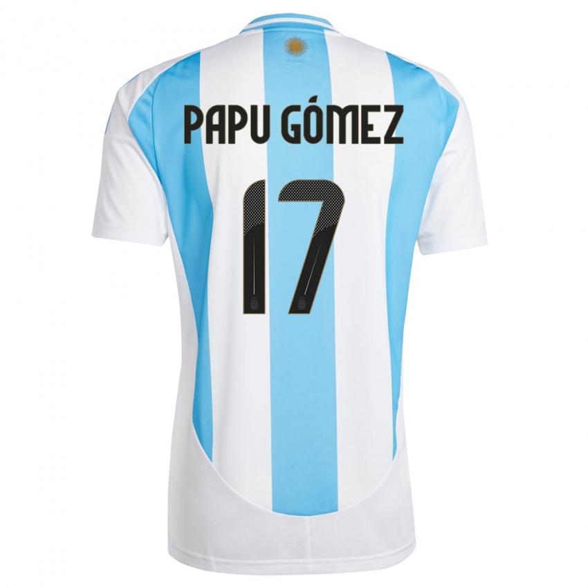 Gyermek Argentína Papu Gomez #17 Fehér Kék Hazai Jersey 24-26 Mez Póló Ing