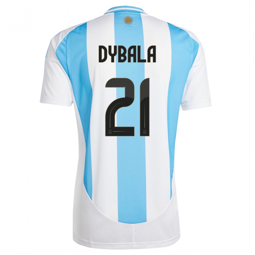 Gyermek Argentína Paulo Dybala #21 Fehér Kék Hazai Jersey 24-26 Mez Póló Ing