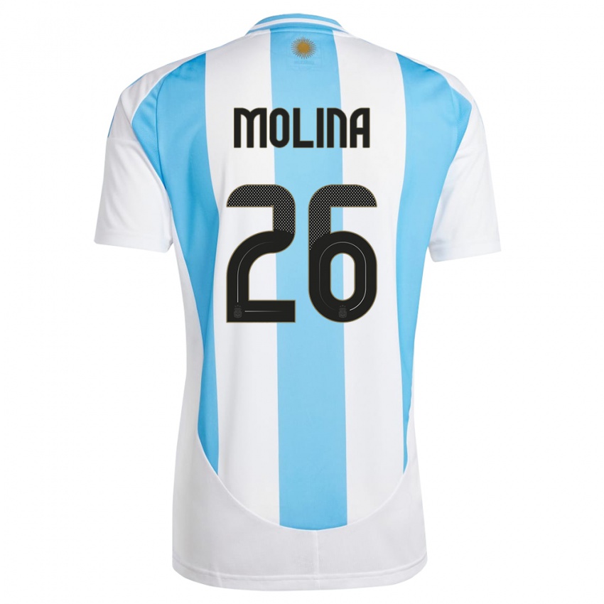 Gyermek Argentína Nahuel Molina #26 Fehér Kék Hazai Jersey 24-26 Mez Póló Ing