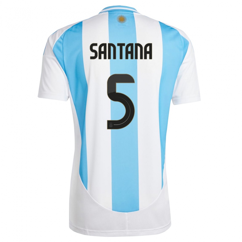 Gyermek Argentína Vanesa Santana #5 Fehér Kék Hazai Jersey 24-26 Mez Póló Ing