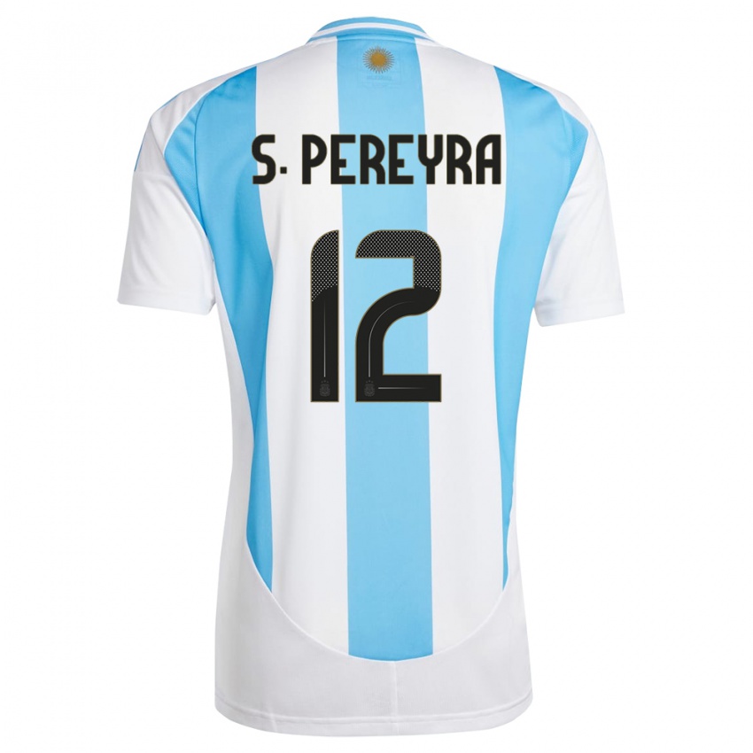 Gyermek Argentína Solana Pereyra #12 Fehér Kék Hazai Jersey 24-26 Mez Póló Ing