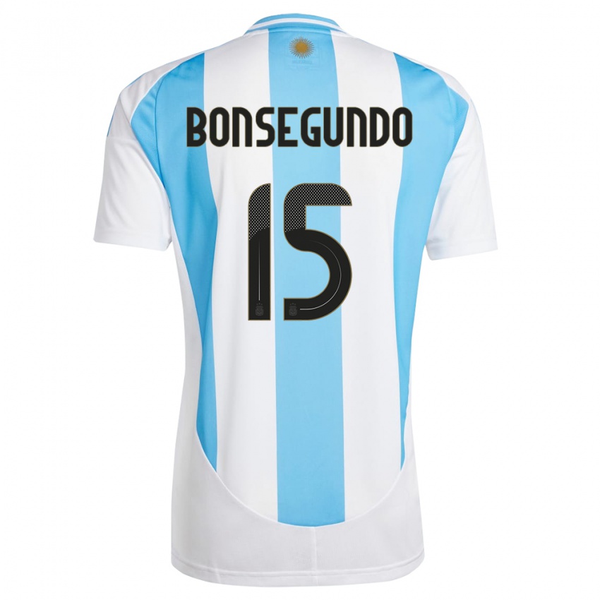 Gyermek Argentína Florencia Bonsegundo #15 Fehér Kék Hazai Jersey 24-26 Mez Póló Ing