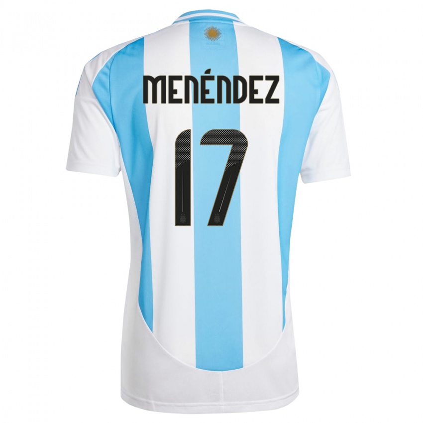 Gyermek Argentína Milagros Menendez #17 Fehér Kék Hazai Jersey 24-26 Mez Póló Ing