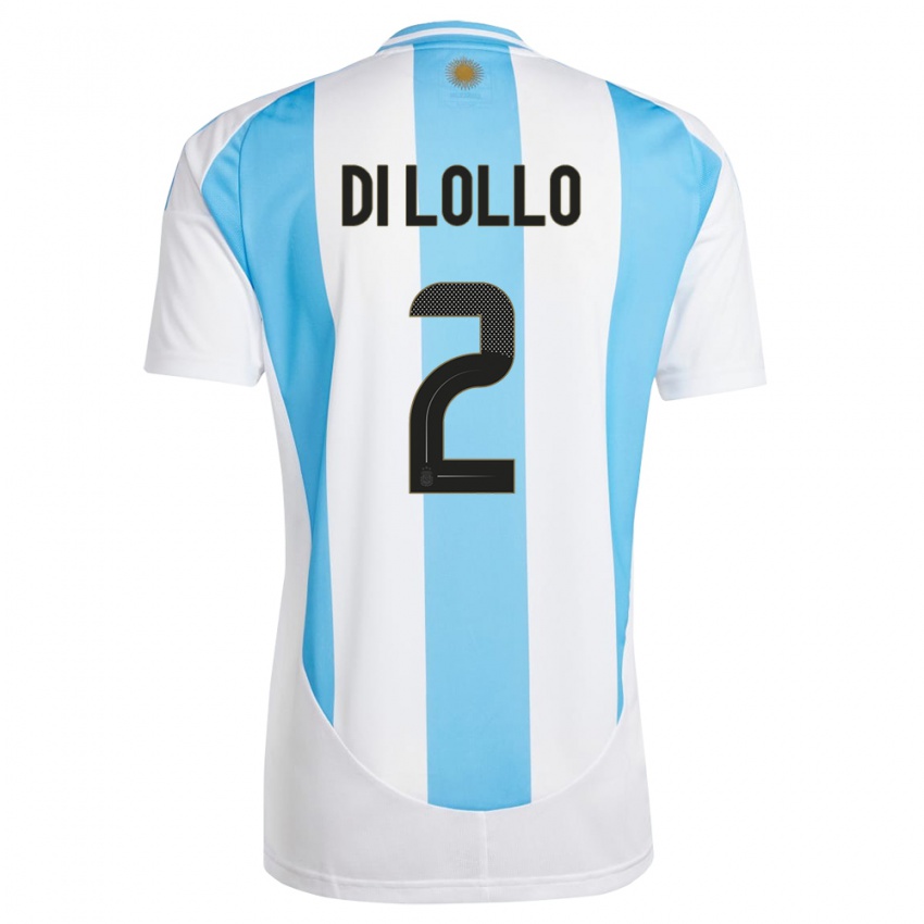 Gyermek Argentína Lautaro Di Lollo #2 Fehér Kék Hazai Jersey 24-26 Mez Póló Ing