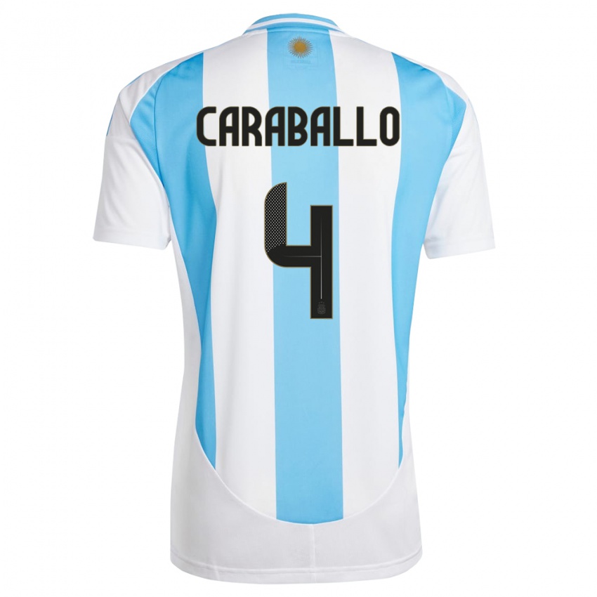 Gyermek Argentína Brian Caraballo #4 Fehér Kék Hazai Jersey 24-26 Mez Póló Ing