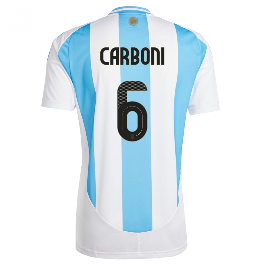 Gyermek Argentína Franco Carboni #6 Fehér Kék Hazai Jersey 24-26 Mez Póló Ing