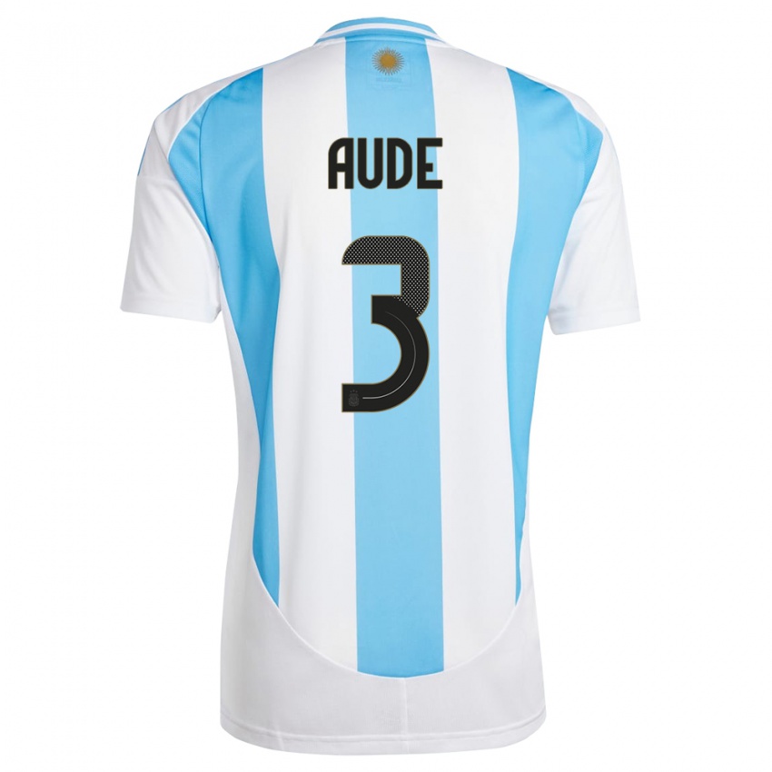 Gyermek Argentína Julian Aude #3 Fehér Kék Hazai Jersey 24-26 Mez Póló Ing