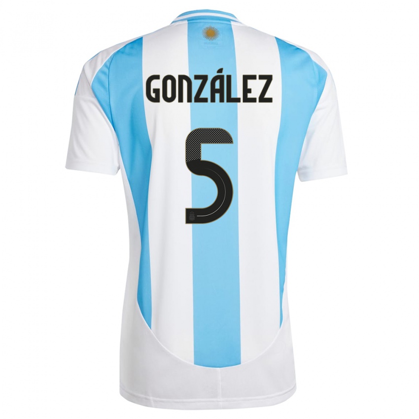 Gyermek Argentína Maximiliano Gonzalez #5 Fehér Kék Hazai Jersey 24-26 Mez Póló Ing