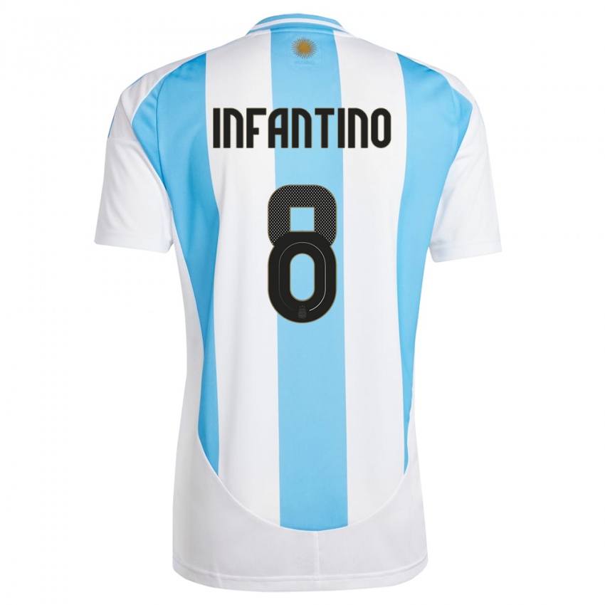 Gyermek Argentína Gino Infantino #8 Fehér Kék Hazai Jersey 24-26 Mez Póló Ing