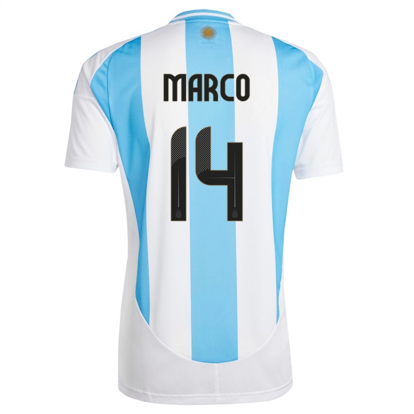 Gyermek Argentína Francisco Marco #14 Fehér Kék Hazai Jersey 24-26 Mez Póló Ing