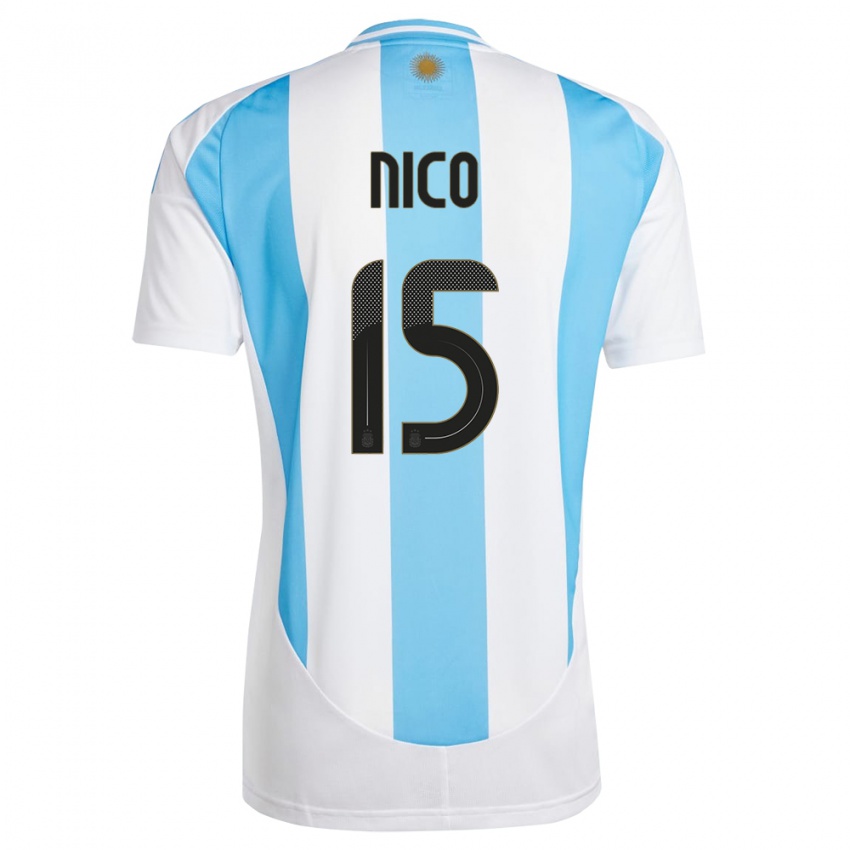 Gyermek Argentína Nico #15 Fehér Kék Hazai Jersey 24-26 Mez Póló Ing