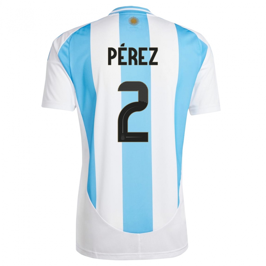 Gyermek Argentína Nehuen Perez #2 Fehér Kék Hazai Jersey 24-26 Mez Póló Ing