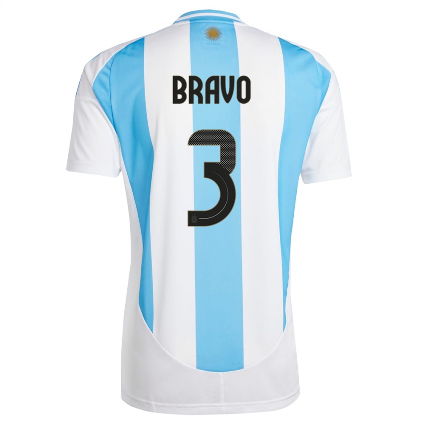 Gyermek Argentína Claudio Bravo #3 Fehér Kék Hazai Jersey 24-26 Mez Póló Ing