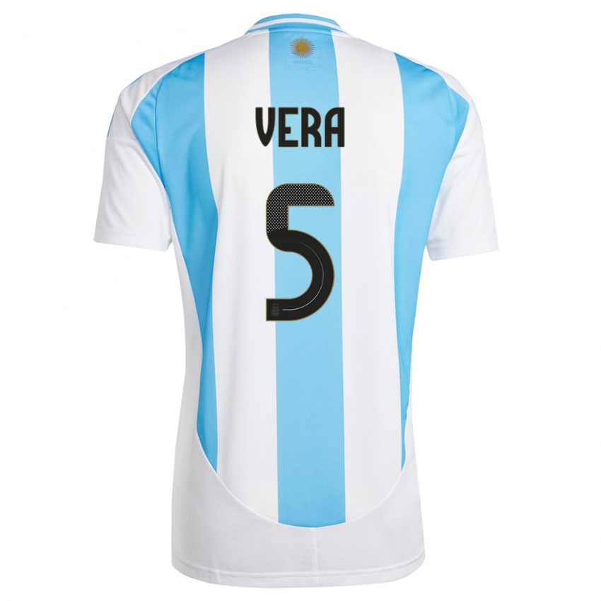 Gyermek Argentína Fausto Vera #5 Fehér Kék Hazai Jersey 24-26 Mez Póló Ing