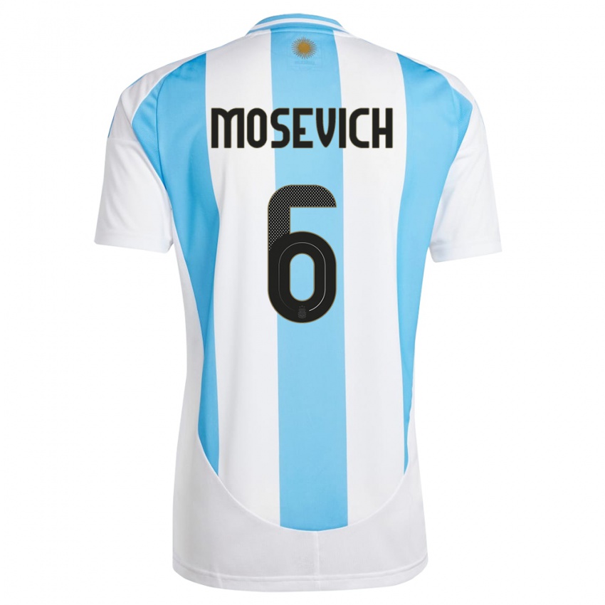 Gyermek Argentína Leonel Mosevich #6 Fehér Kék Hazai Jersey 24-26 Mez Póló Ing